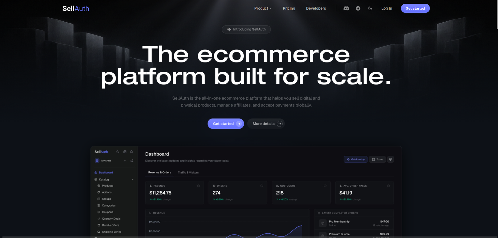 Web de SellAuth para su plataforma de ecommerce